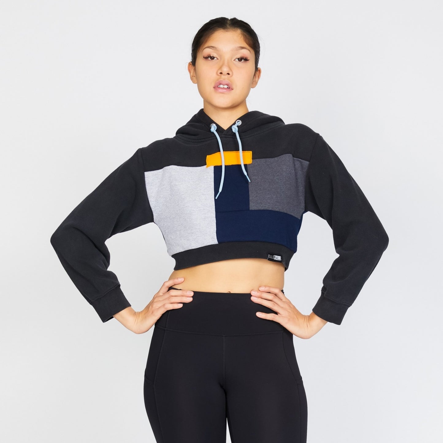 Crop Hoodie - Black/Navy - S
