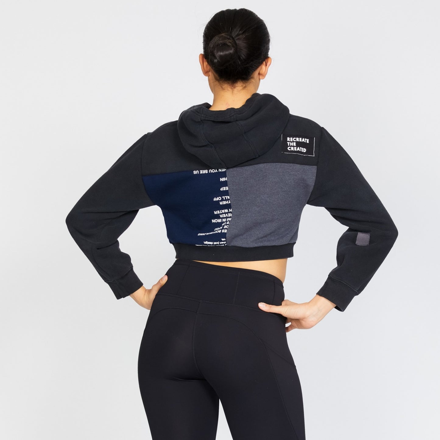 Crop Hoodie - Black/Navy - S