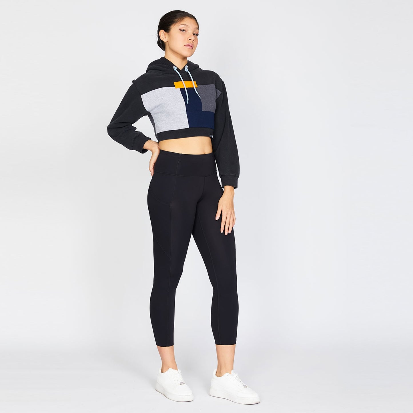 Crop Hoodie - Black/Navy - S