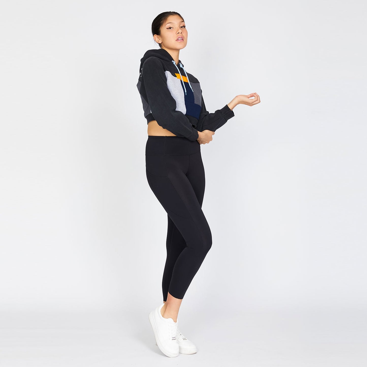 Crop Hoodie - Black/Navy - S