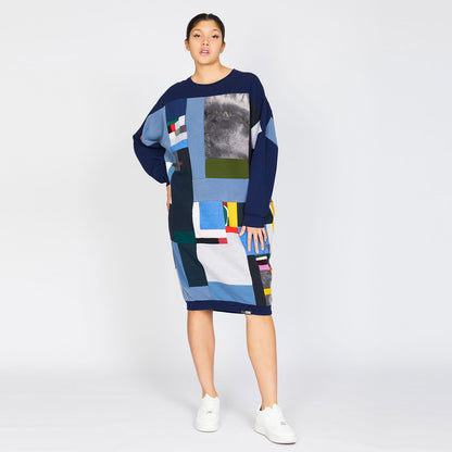 Fly Dress Made From Upcycled Sweatshirts In Navy Blue