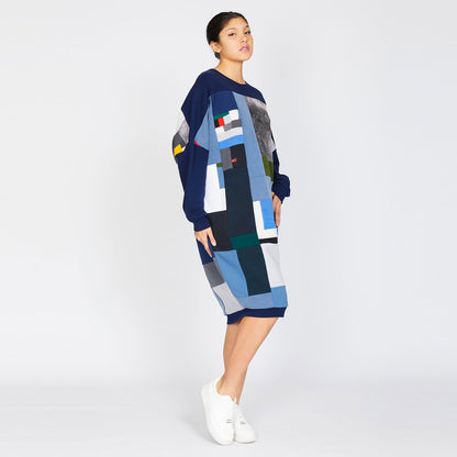 Fly Dress Made From Upcycled Sweatshirts In Navy Blue