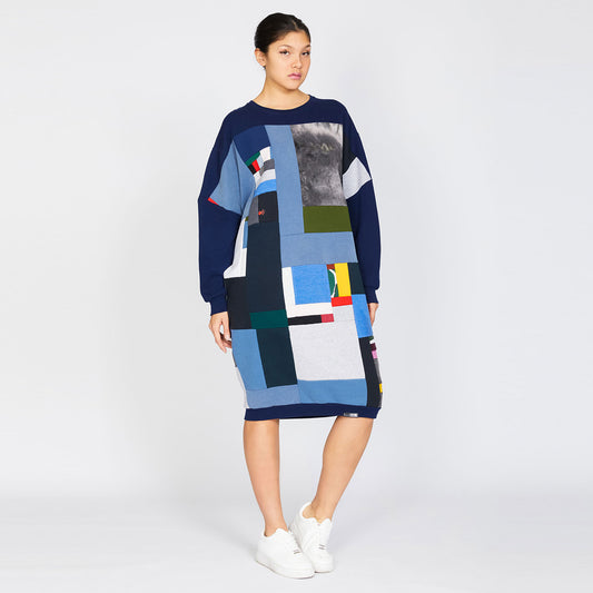 Fly Dress Made From Upcycled Sweatshirts In Navy Blue