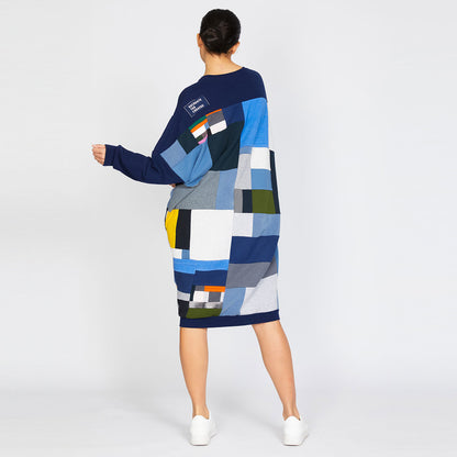 Fly Dress Made From Upcycled Sweatshirts In Navy Blue