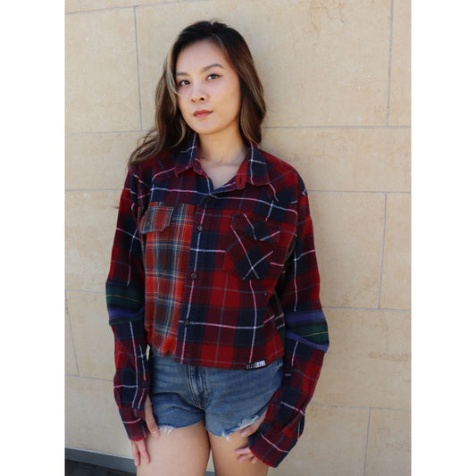 Crop Flannel Reworked in Red (L)