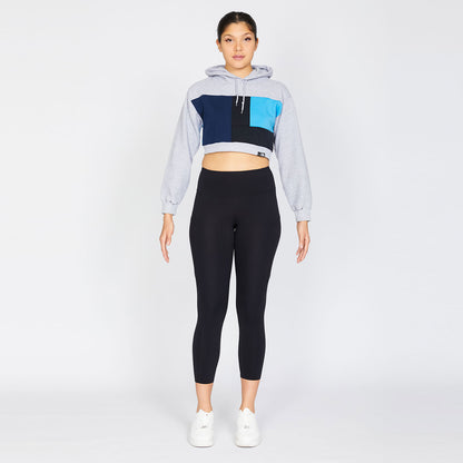 Crop Hoodie- Silver/Black - S