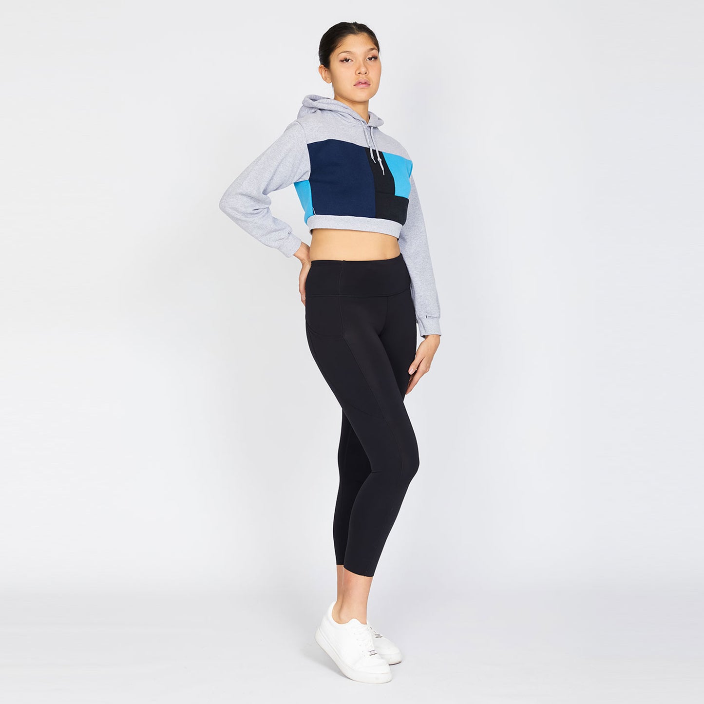 Crop Hoodie- Silver/Black - S