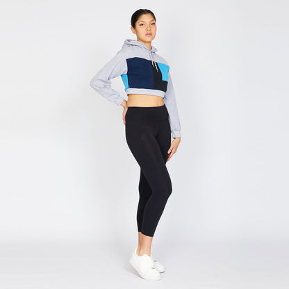 Crop Hoodie- Silver/Black - S
