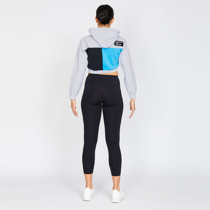 Crop Hoodie- Silver/Black - S