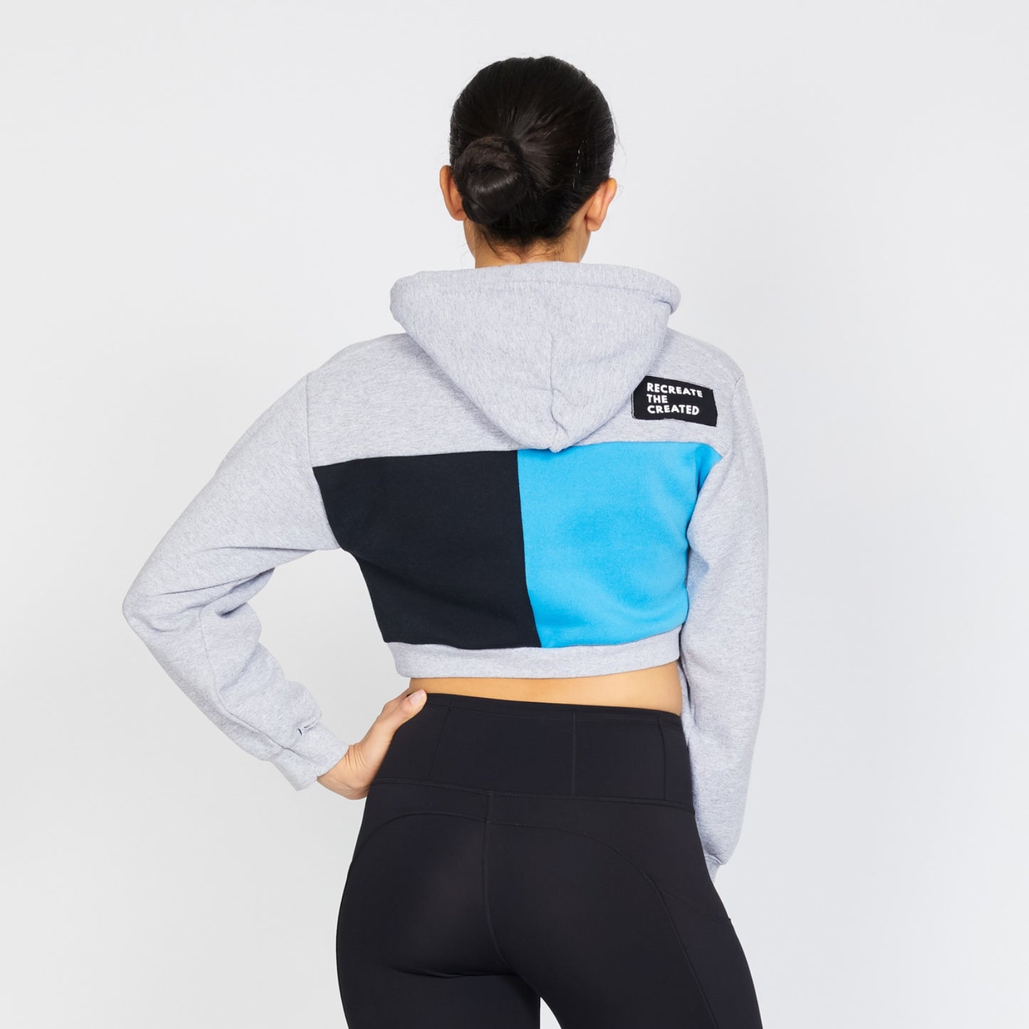 Crop Hoodie- Silver/Black - S