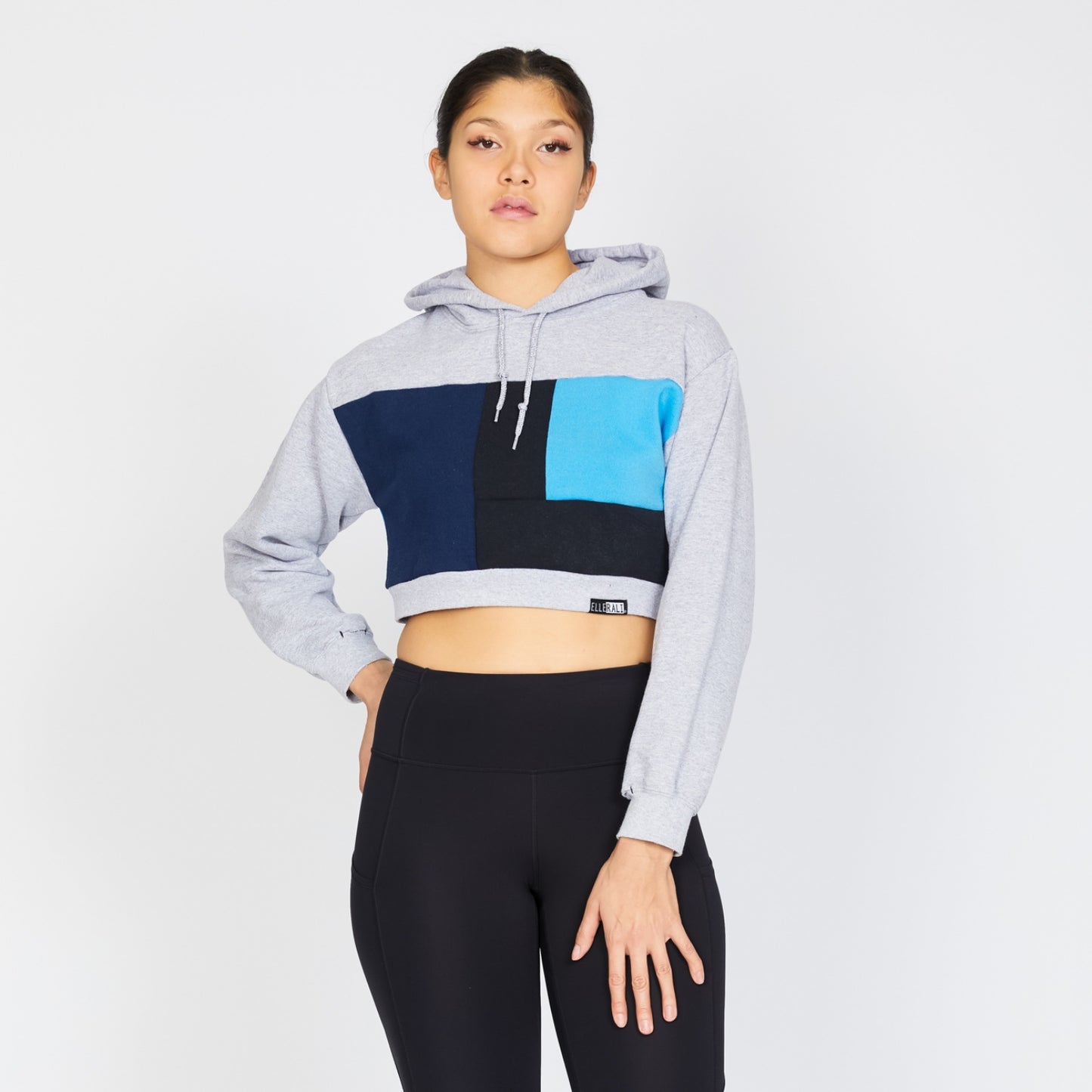 Crop Hoodie- Silver/Black - S