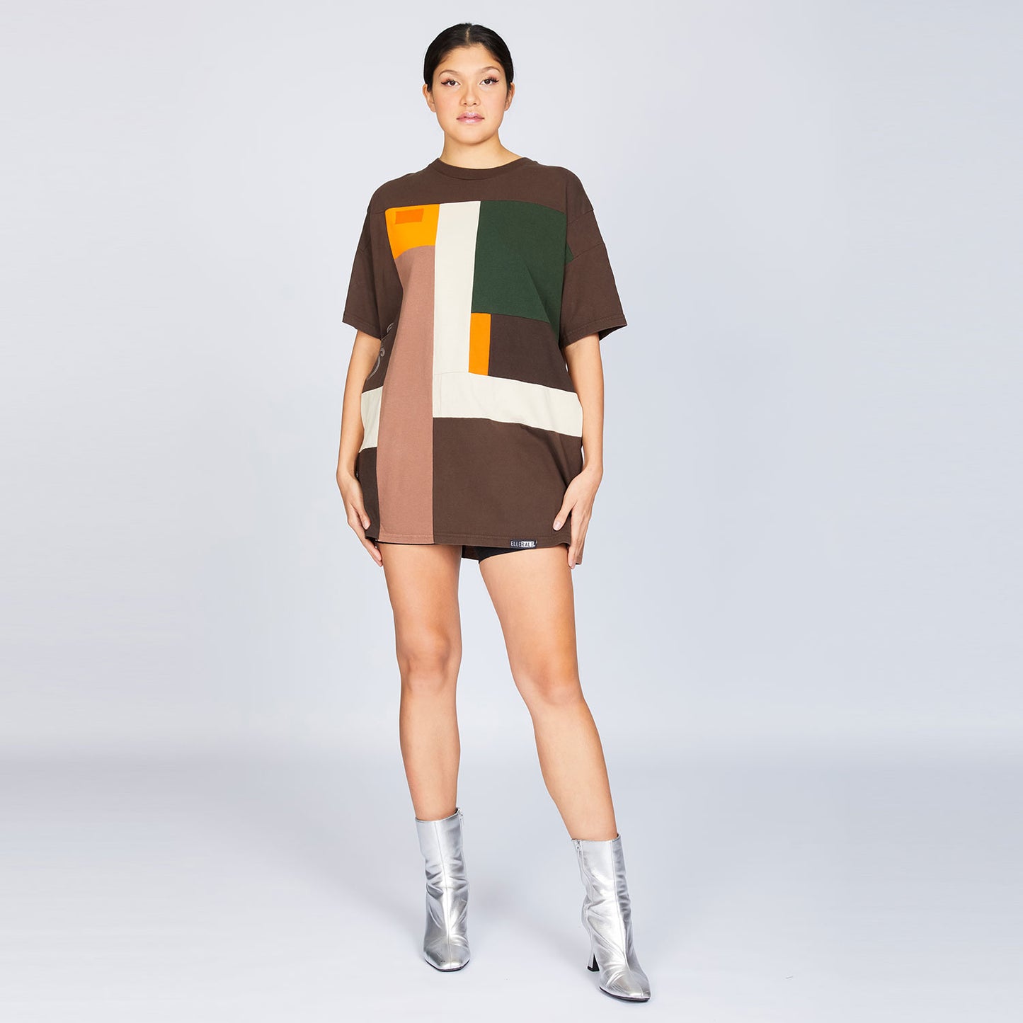 Reclaimed Oversize T-shirt with Pockets in Brown & Creme